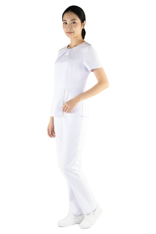 White Nurse Blouse with Gold Trims