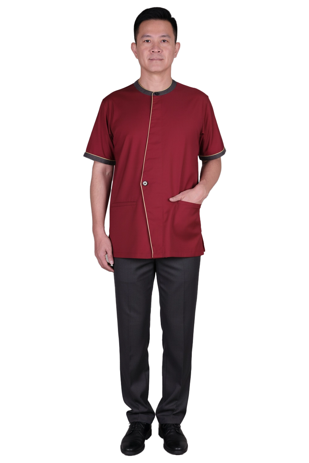 Burgundy Hospitality Service Shirt with Contrast Pipping