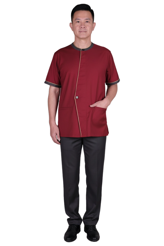 Burgundy Hospitality Service Shirt with Contrast Pipping