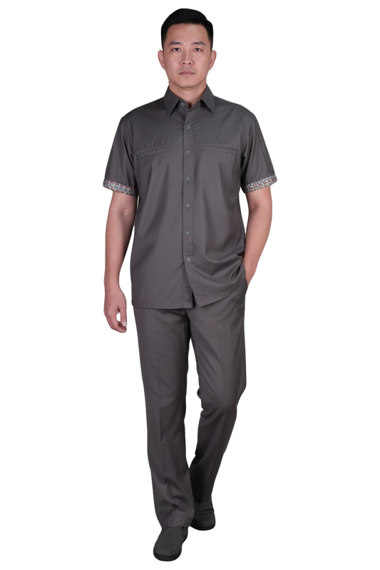 Dark Grey Shirt with Sleeve Trims