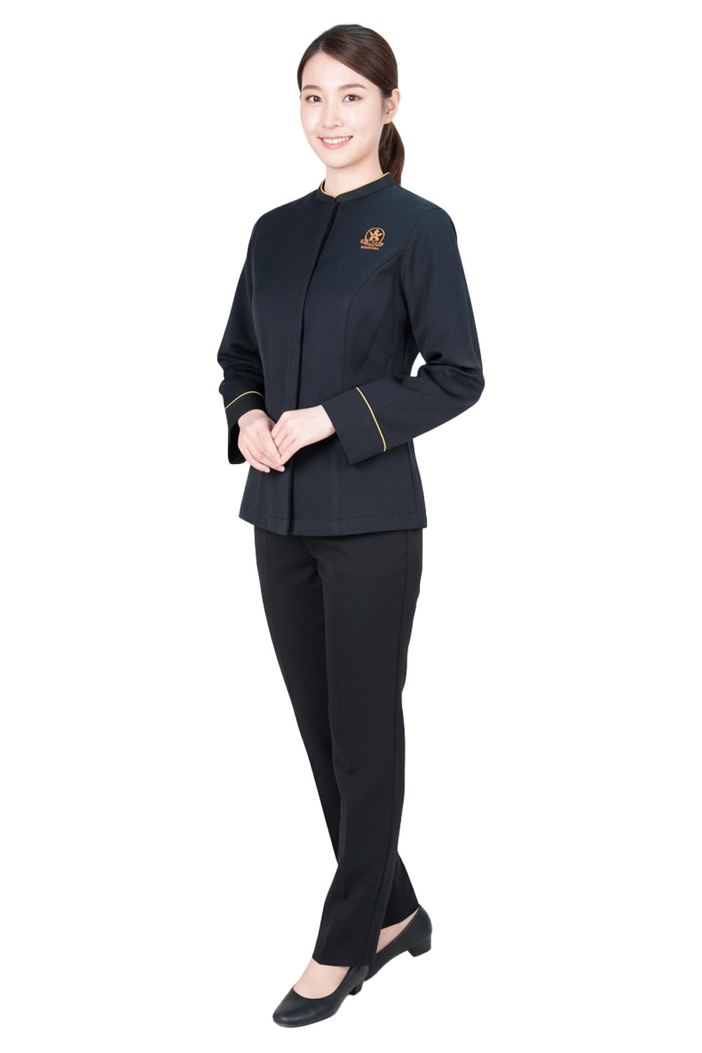 Mandarin Collar Blouse with Cuff Trims