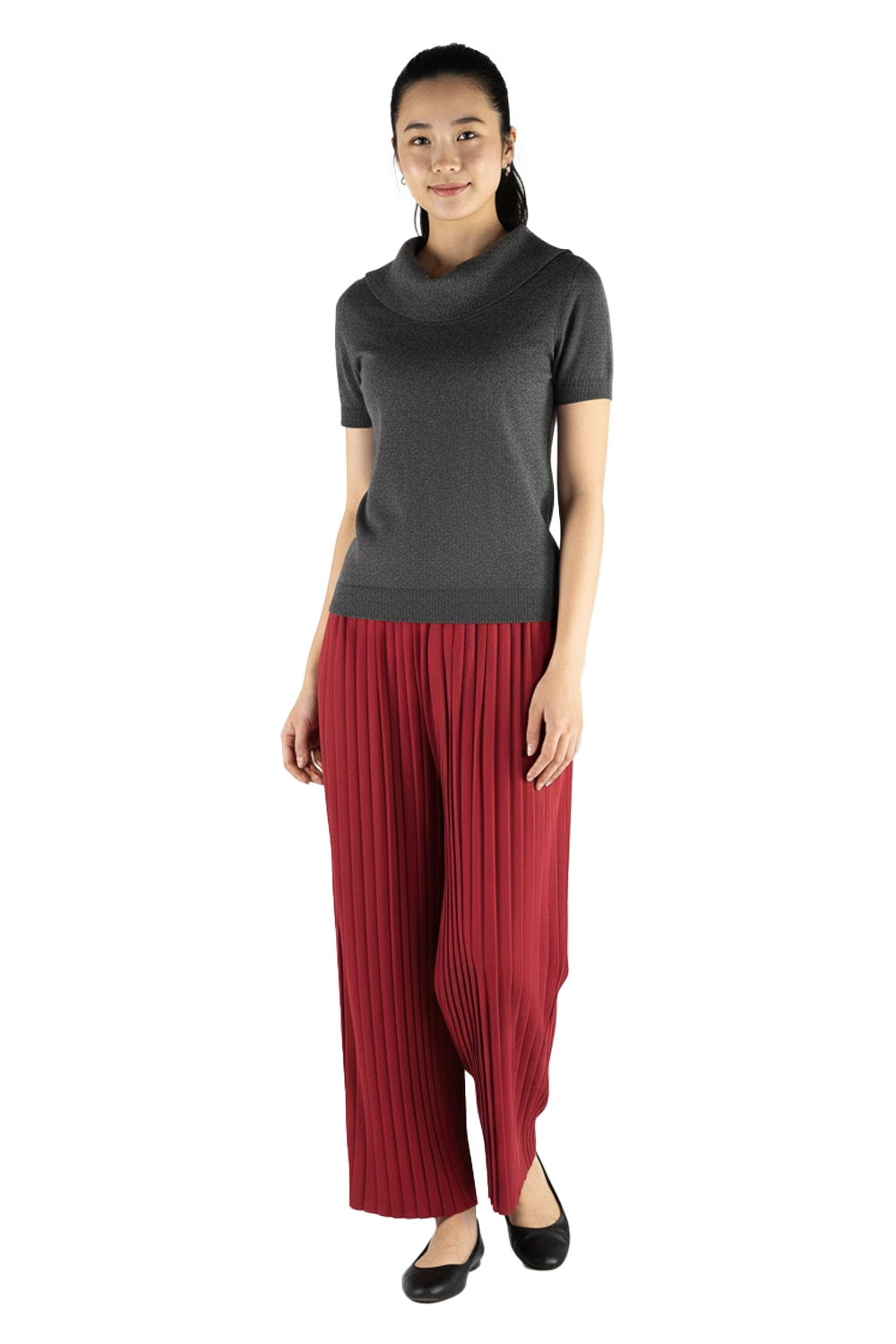 Roll Collar Knit Blouse Smart Casual Uniform