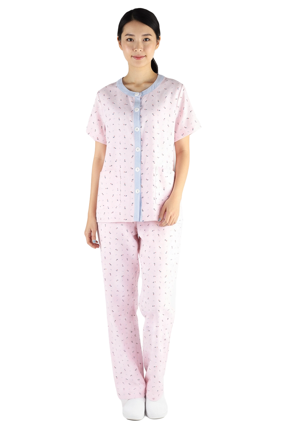 Pink Inpatient Pyjama Top with Blue Trims