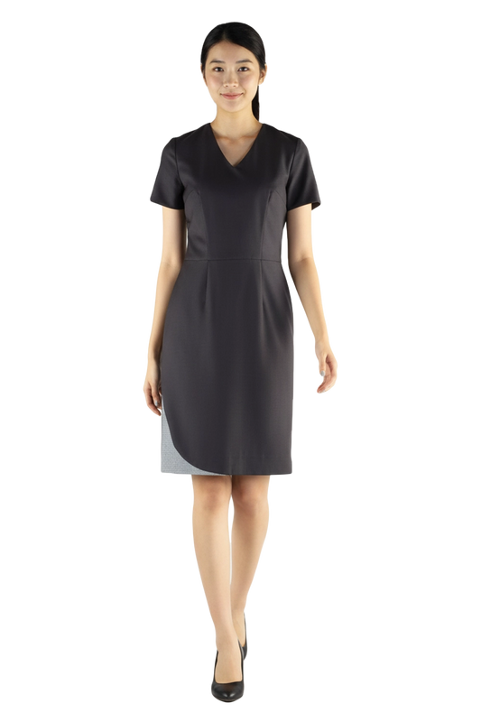 Charcoal V-Neck Dress with Trims