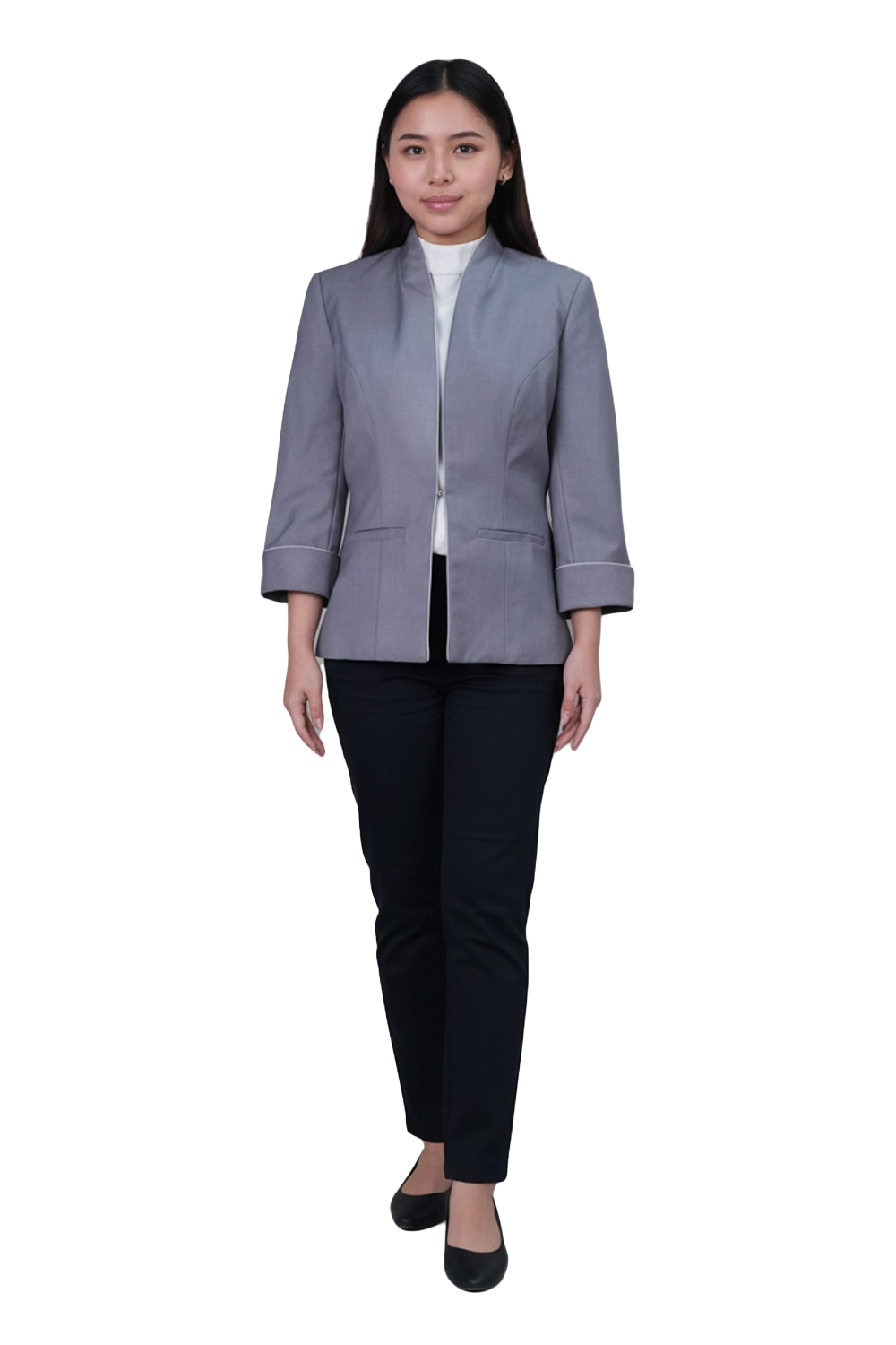 Ladies's Tailored Grey Blazer with Piped Cuff