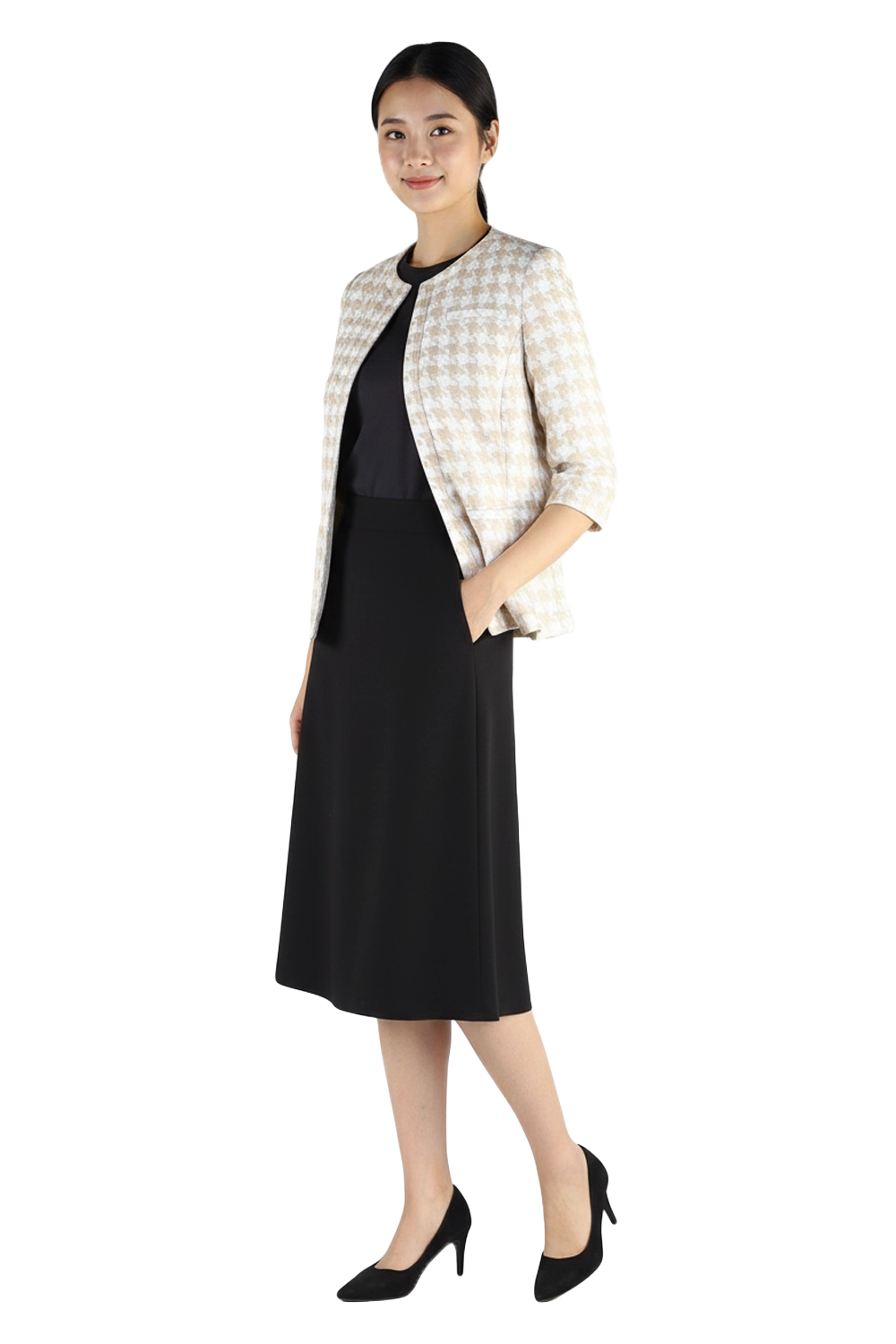 Beige Houndstooth Uniform Jacket