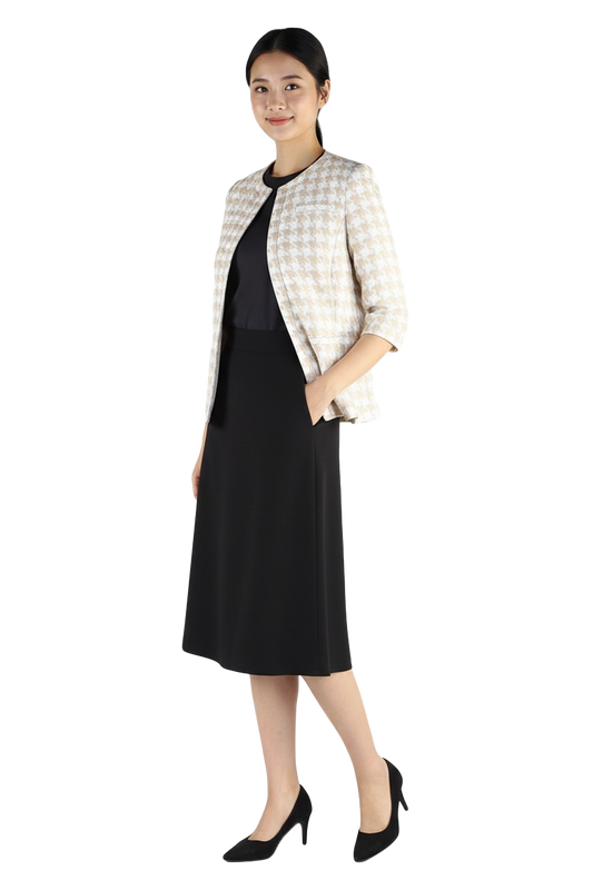 Beige Houndstooth Uniform Jacket