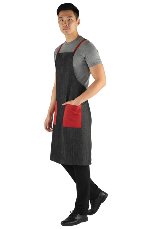 Denim Bib Apron with Red Trims