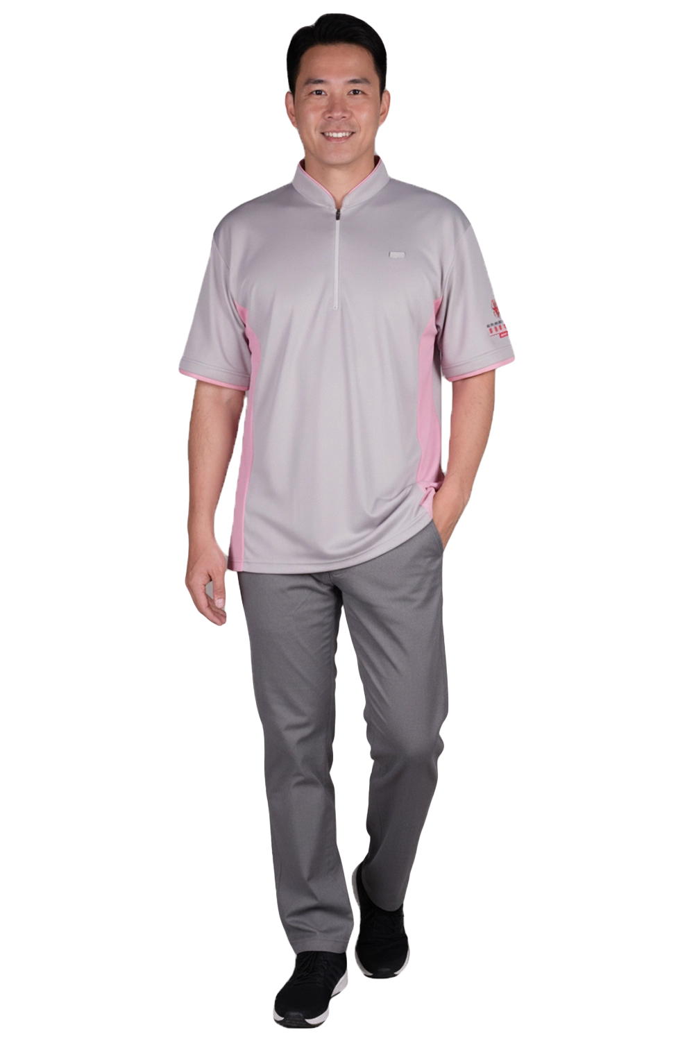 Mandarin Collar Polo Shirt with Piping