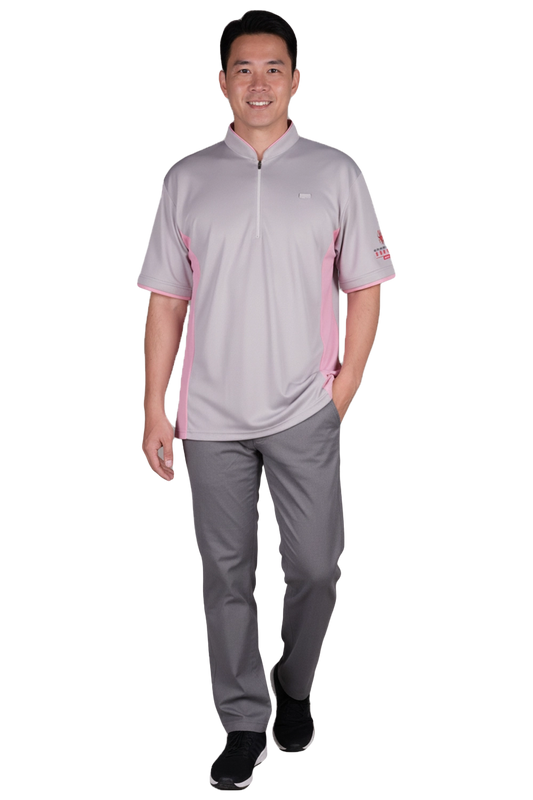 Mandarin Collar Polo Shirt with Piping