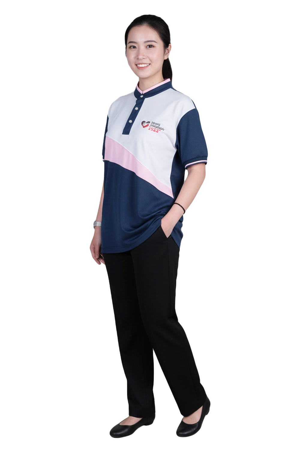 Mandarin Collar Polo Shirt with Panels