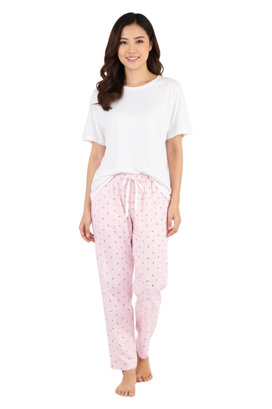 Pink Inpatient Pants with Floral Print