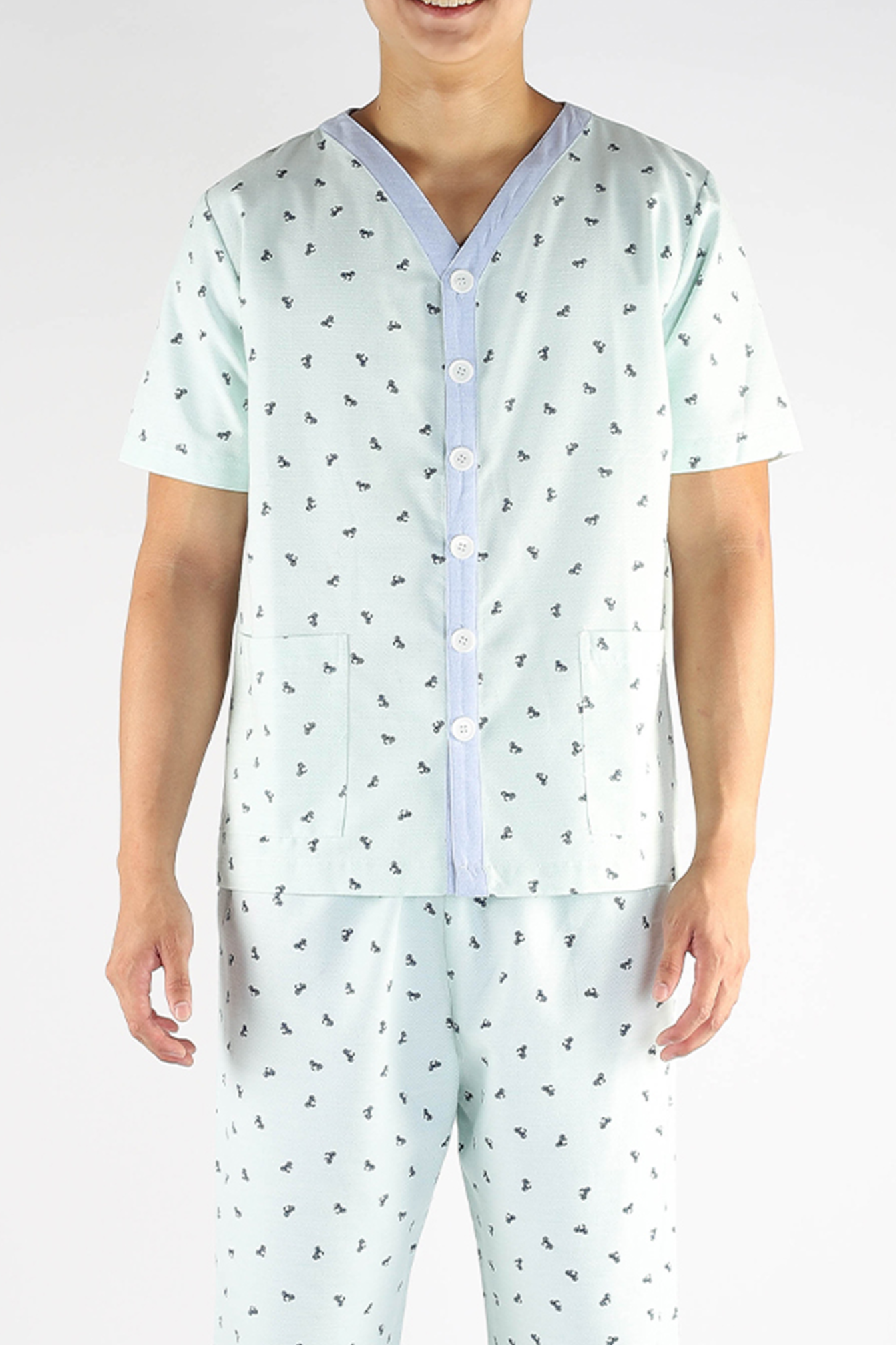 Green Inpatient Pyjama Top with Blue Trims