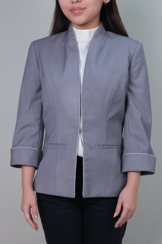 Ladies's Tailored Grey Blazer with Piped Cuff