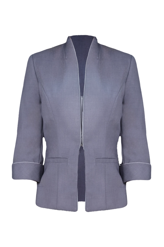 Ladies's Tailored Grey Blazer with Piped Cuff
