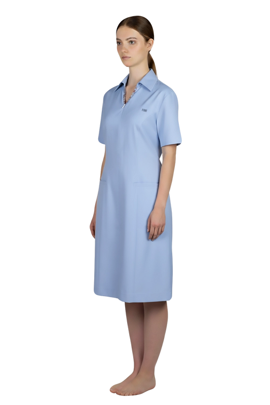 Light Blue Knee length Dress with Neck Trims