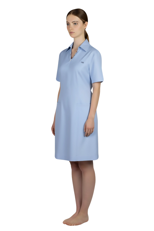Light Blue Knee length Dress with Neck Trims
