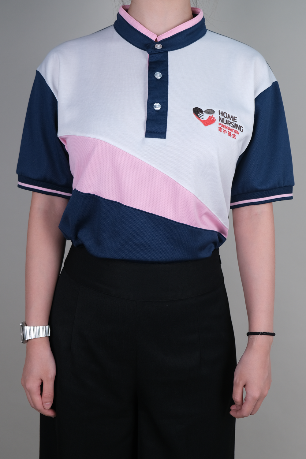 Mandarin Collar Polo Shirt with Panels