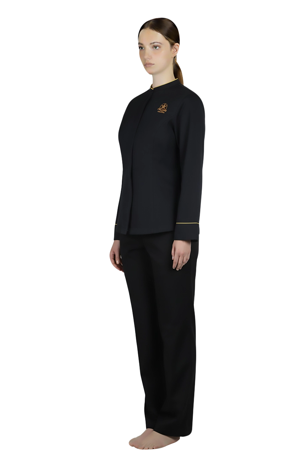 Mandarin Collar Blouse with Cuff Trims