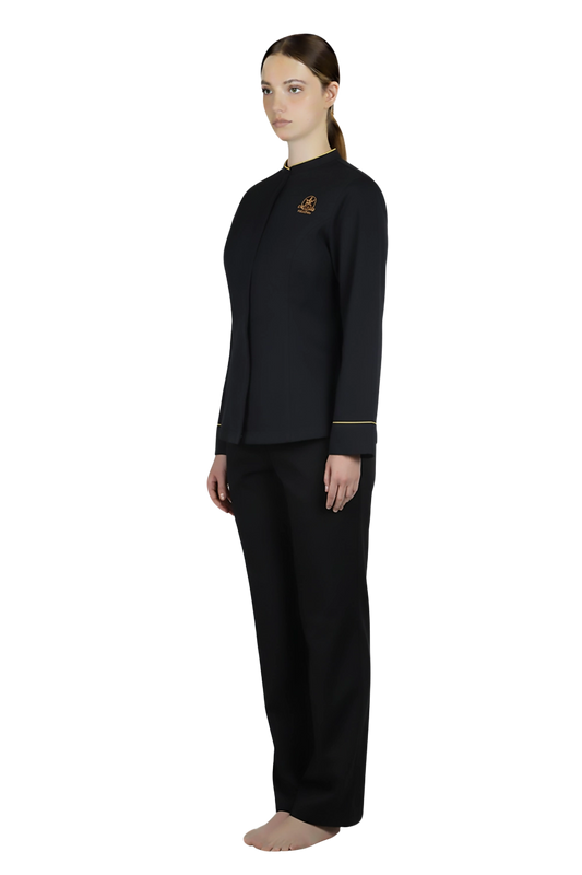 Mandarin Collar Blouse with Cuff Trims