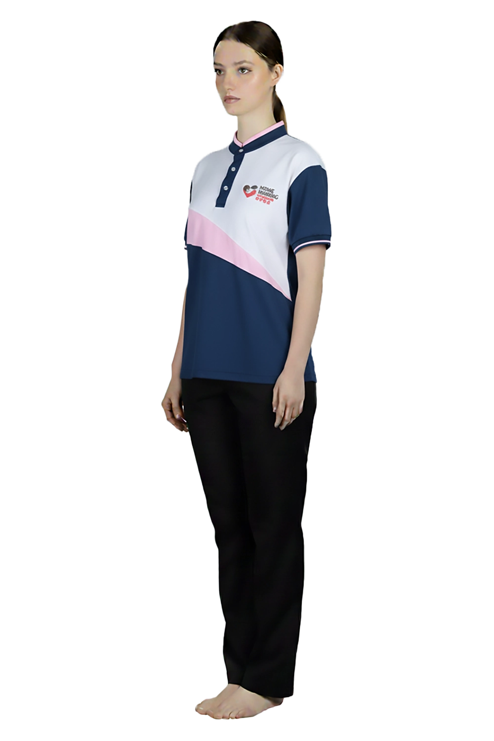 Mandarin Collar Polo Shirt with Panels