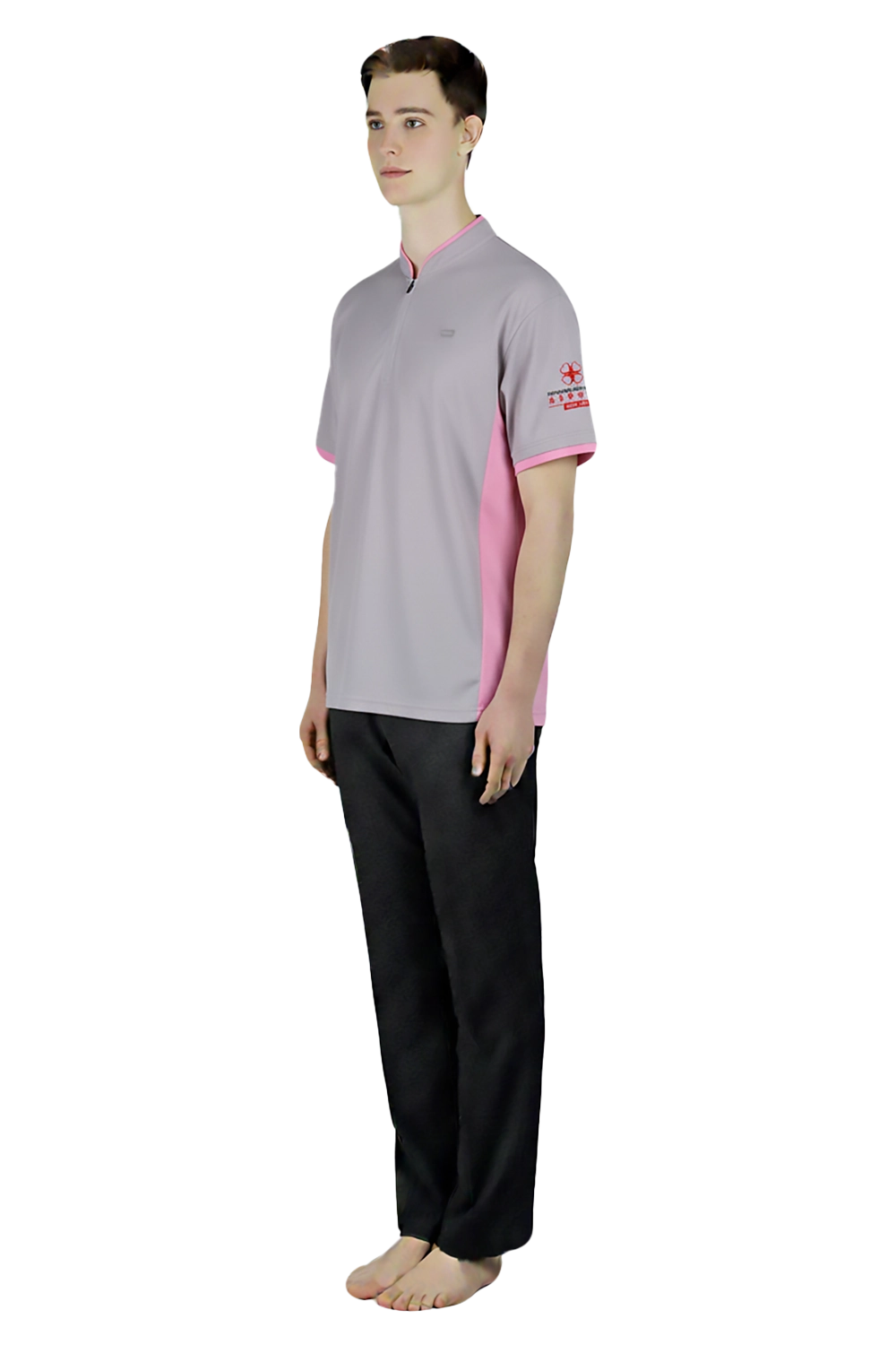 Mandarin Collar Polo Shirt with Piping