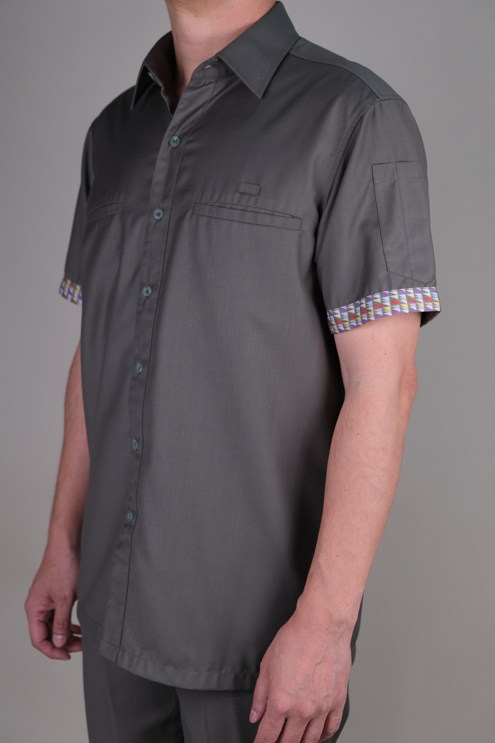 Dark Grey Shirt with Sleeve Trims