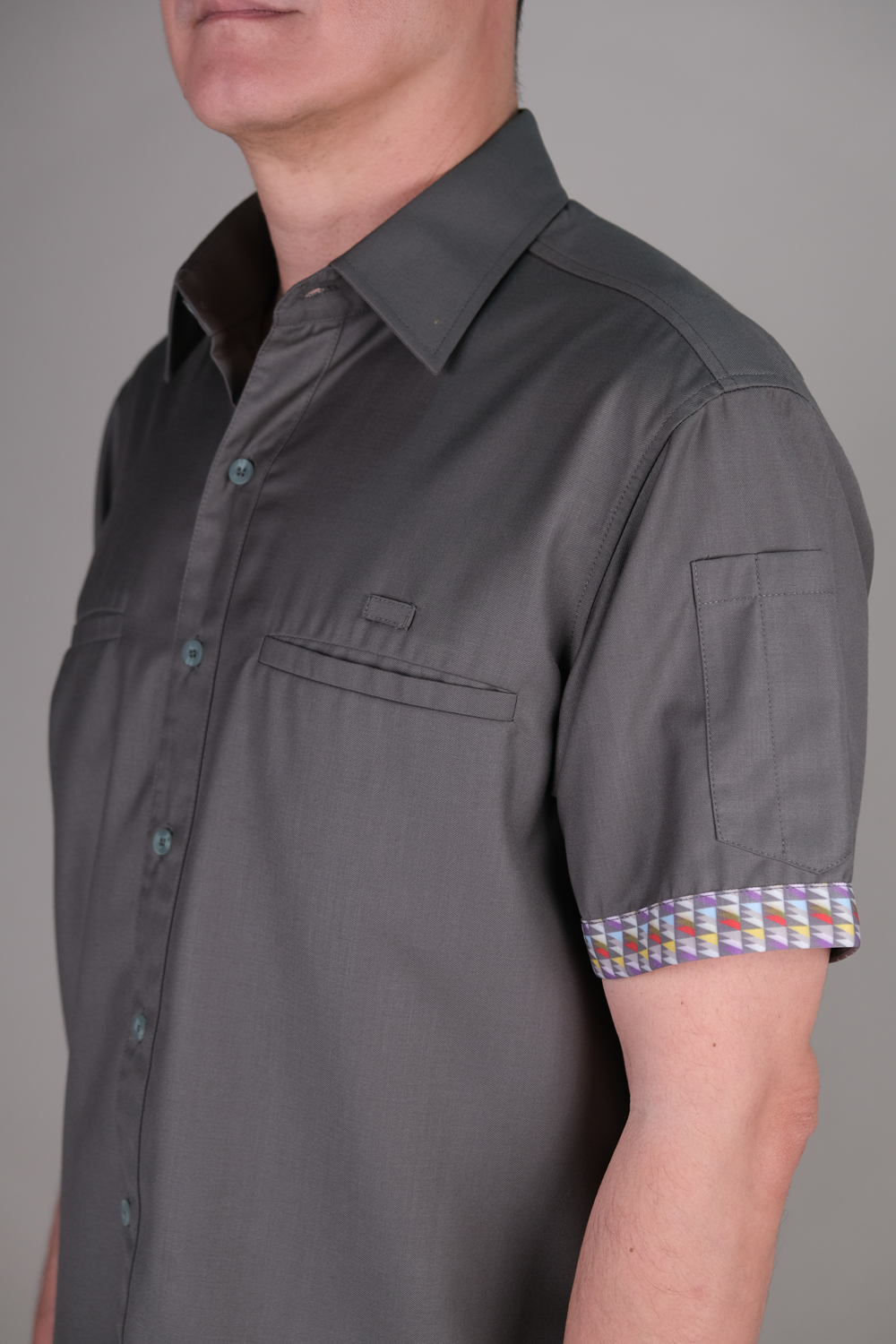 Dark Grey Shirt with Sleeve Trims