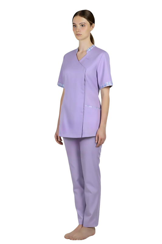 Nurse Purple Blouse with Overlap Hidden Button