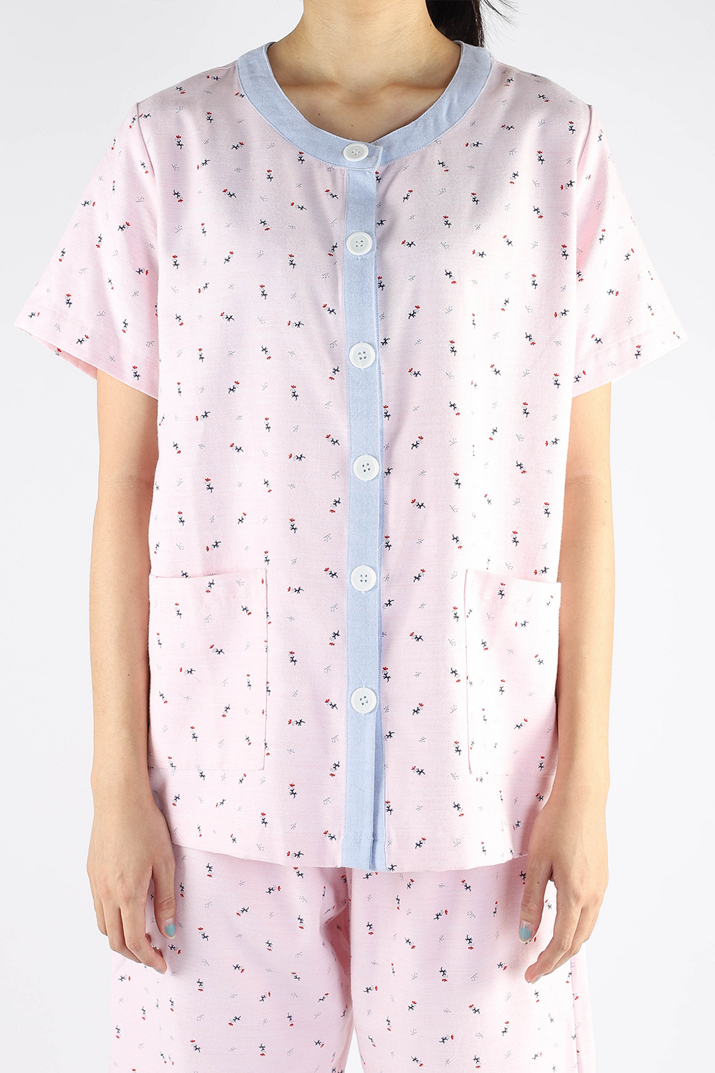 Pink Inpatient Pyjama Top with Blue Trims