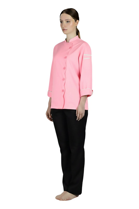 Pink Chef Jacket with Scalloped Front