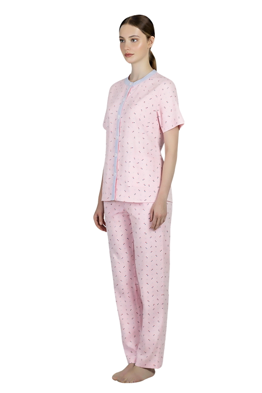 Pink Inpatient Pyjama Top with Blue Trims