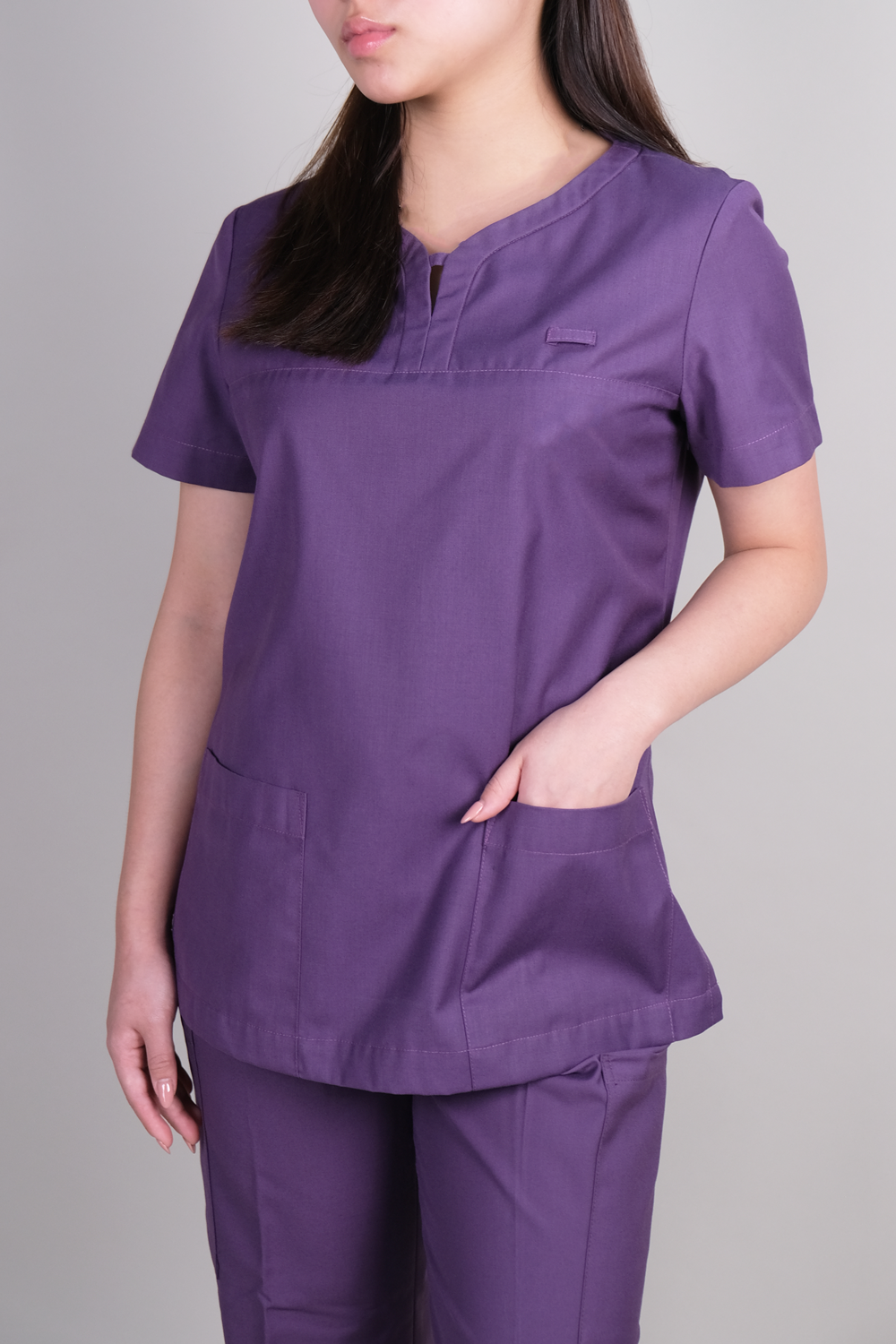 Split V-Neck Contrast Scrub