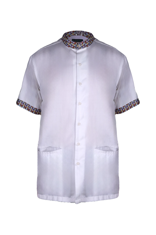 Short sleeve shirt with Mandarin Collar trims