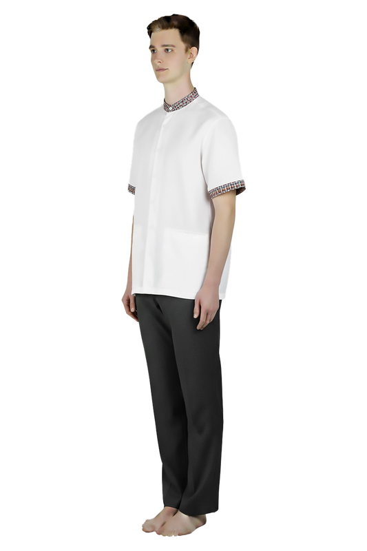 Short sleeve shirt with Mandarin Collar trims