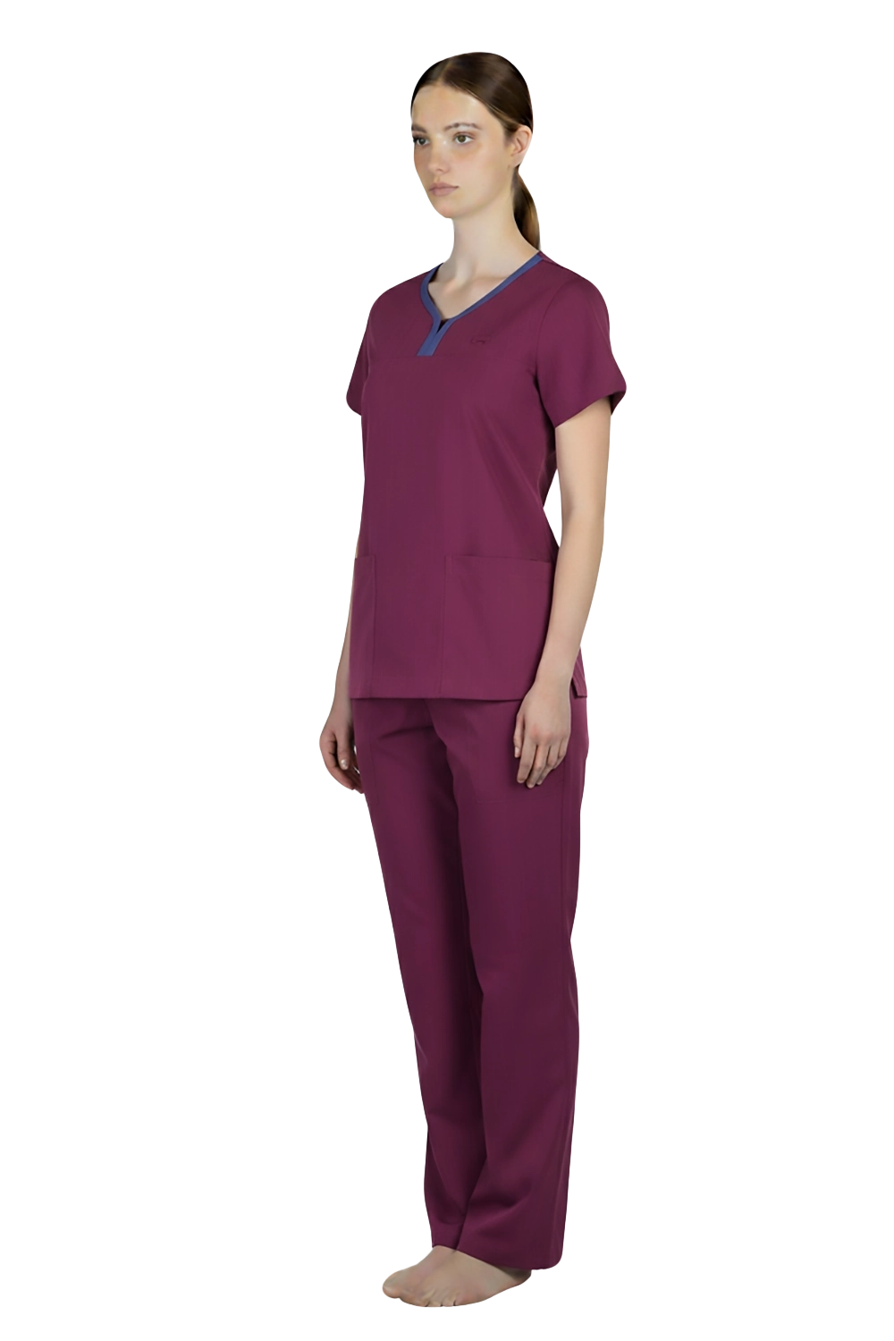 Split V-Neck Contrast Scrub