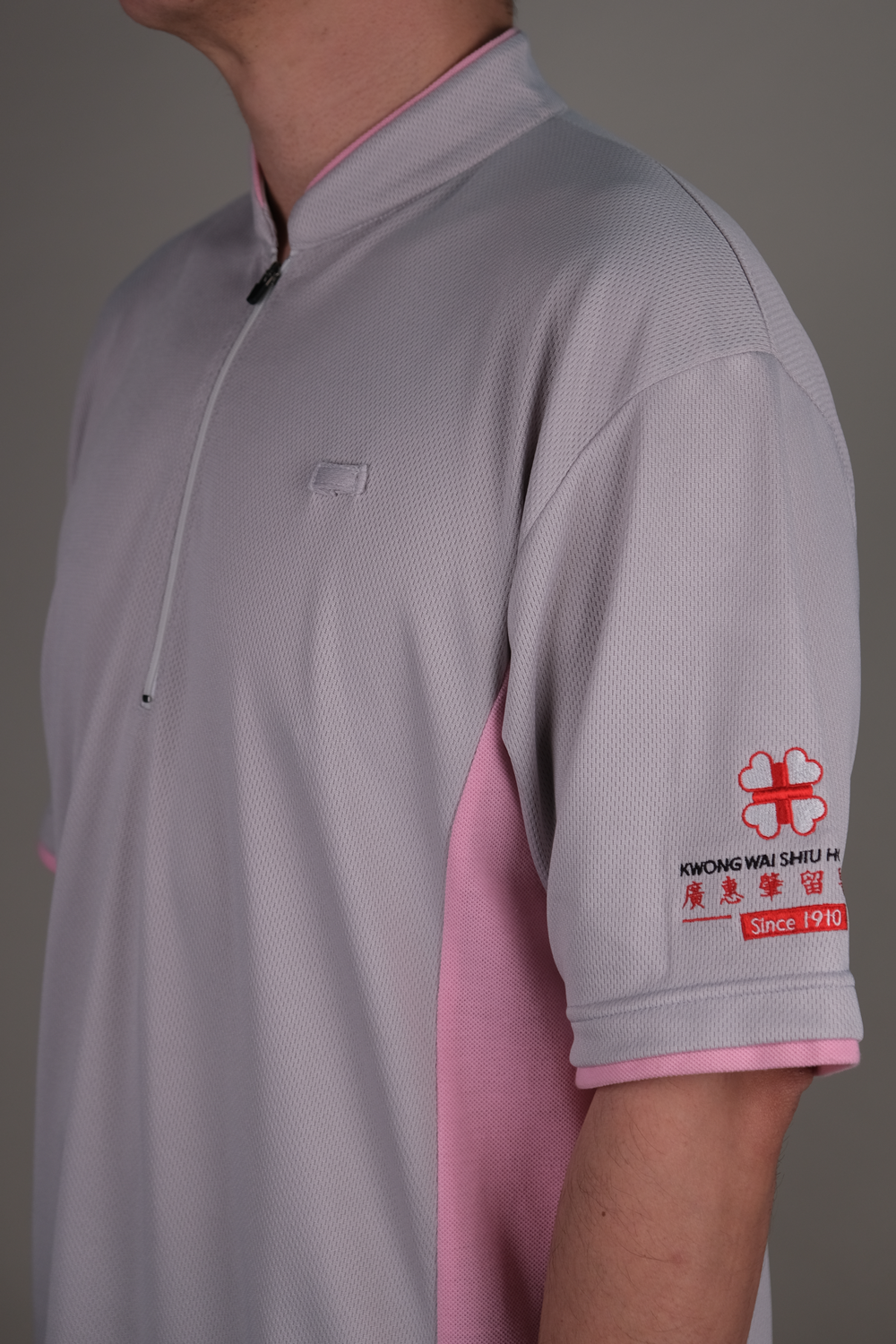 Mandarin Collar Polo Shirt with Piping