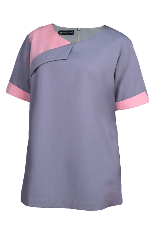 Two Tone Scrub Top with Flap