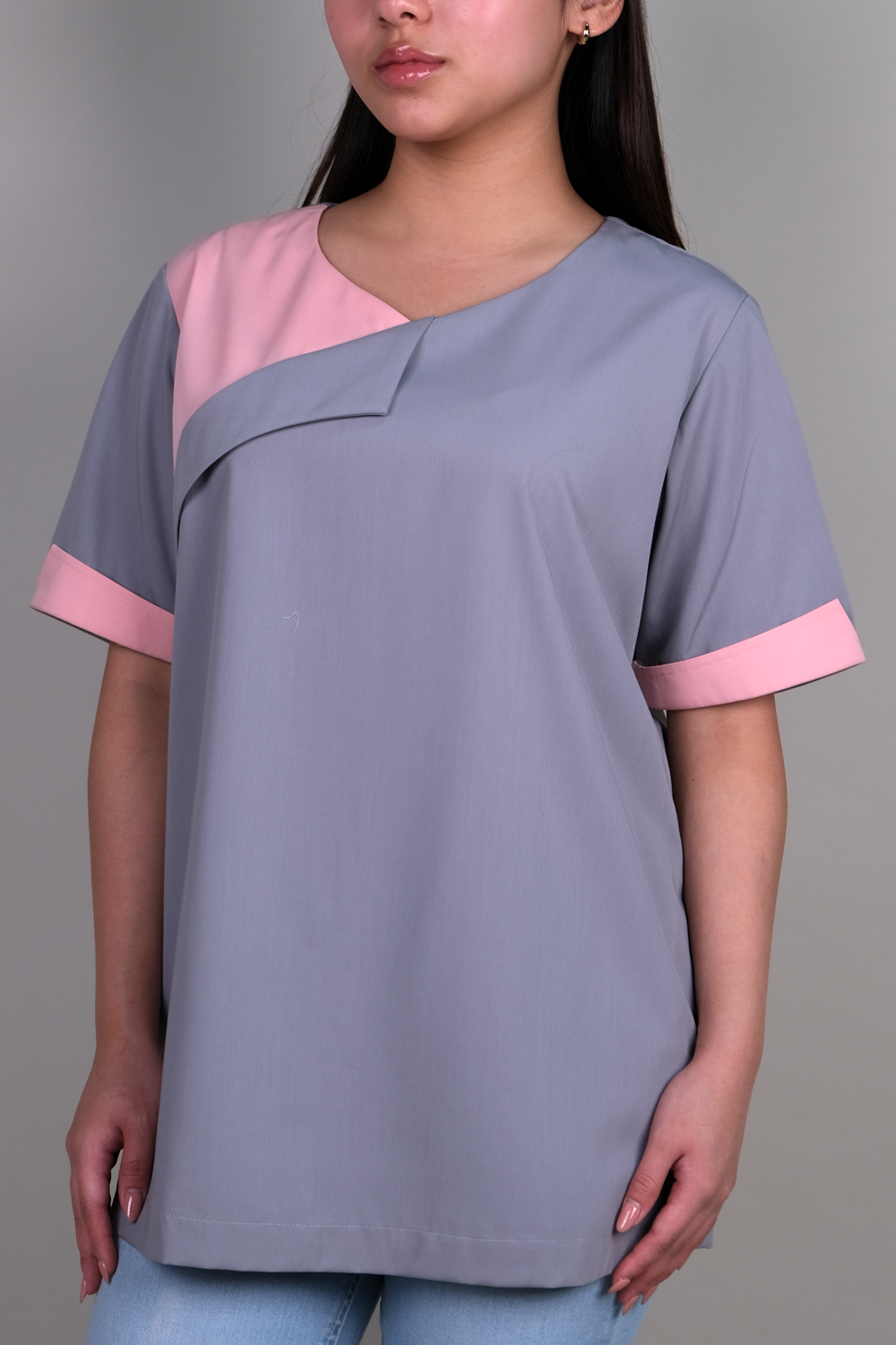 Two Tone Scrub Top with Flap