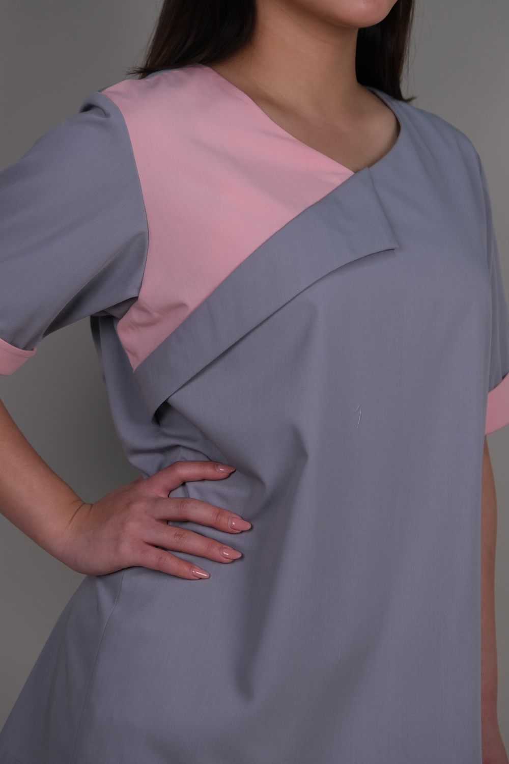 Two Tone Scrub Top with Flap