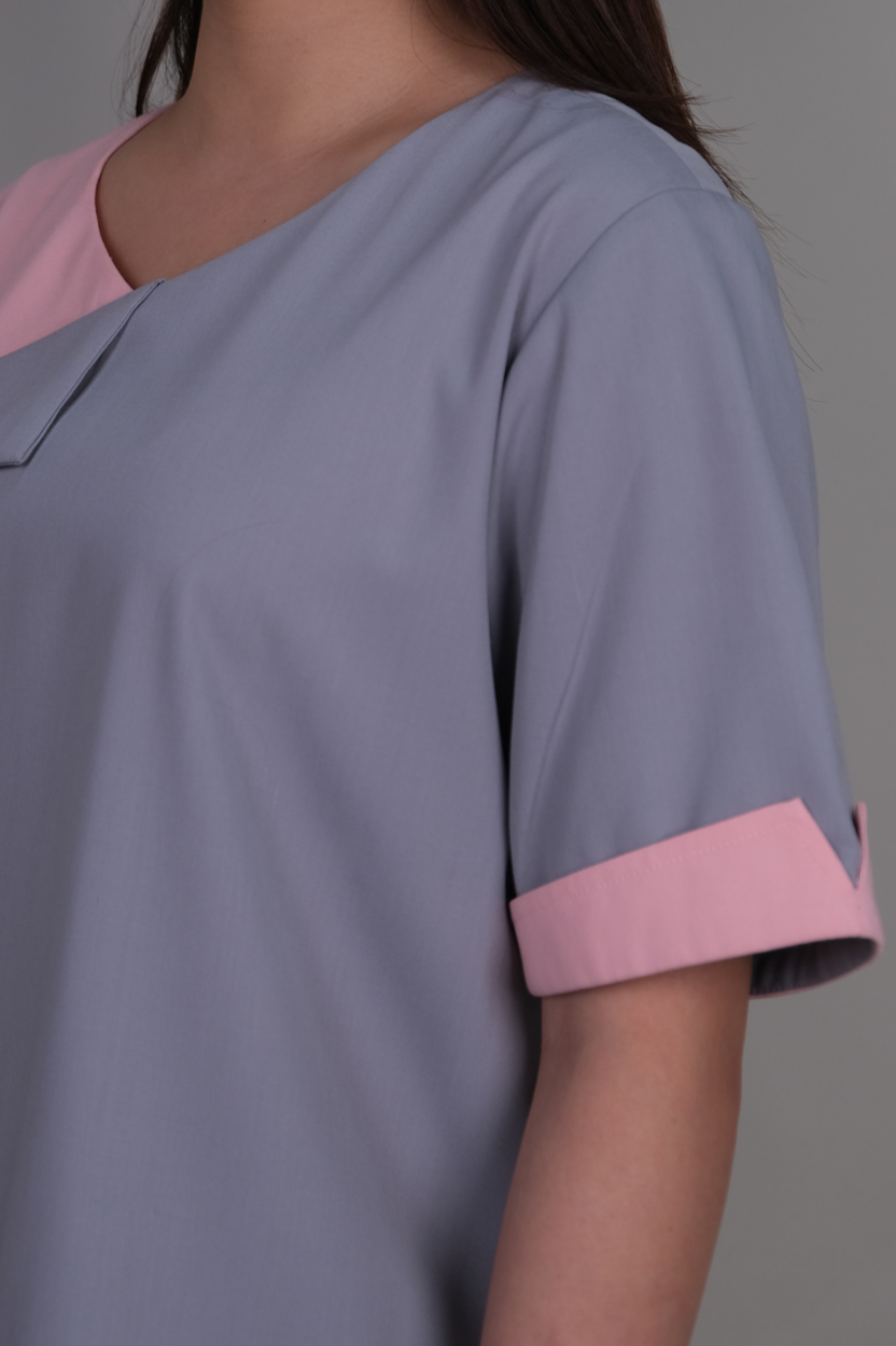 Two Tone Scrub Top with Flap