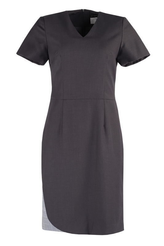 Charcoal V-Neck Dress with Trims