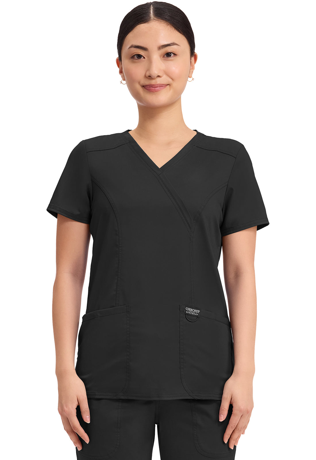 Cherokee Revolution Mock Wrap Top 3 Pockets