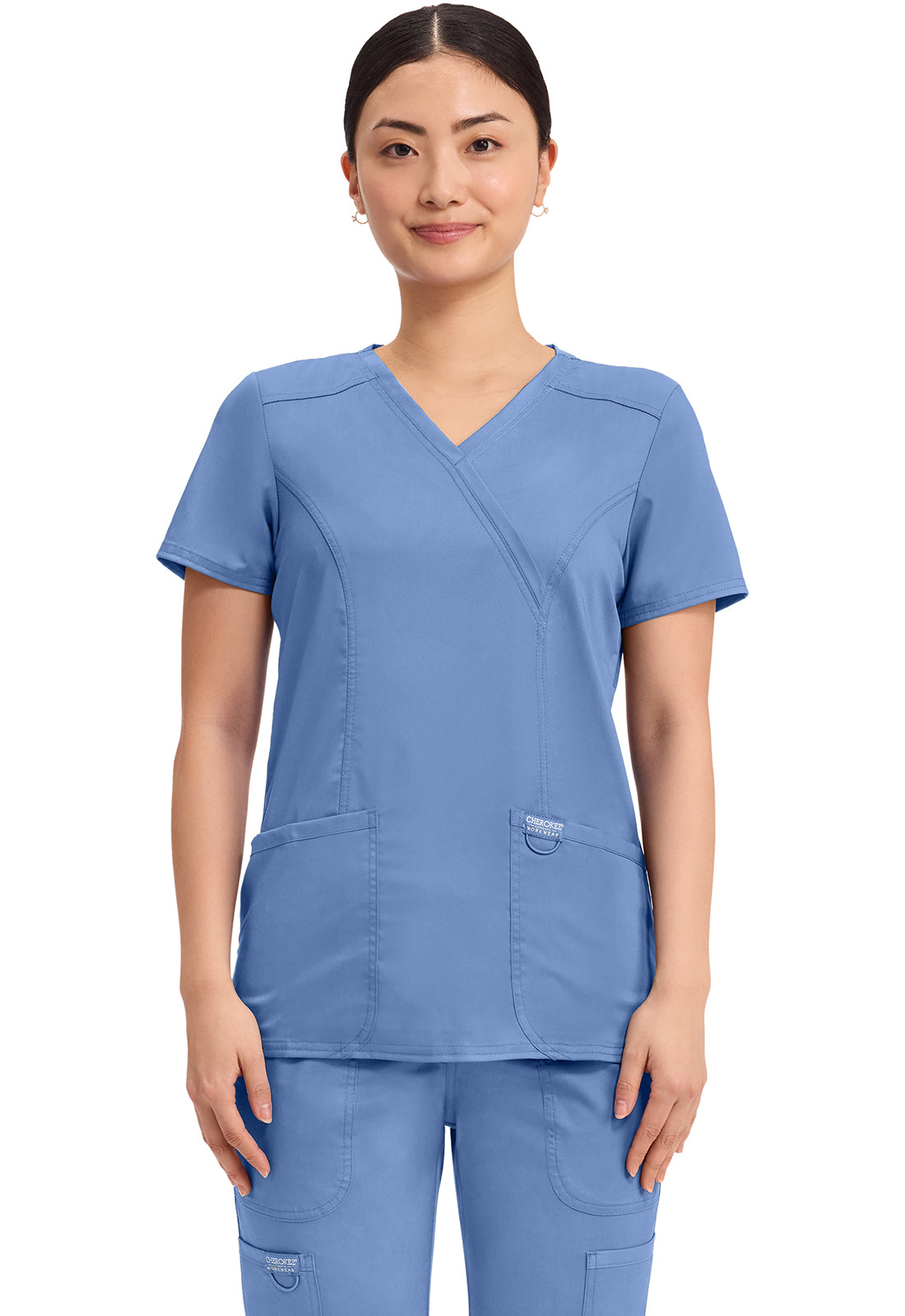 Cherokee Revolution Mock Wrap Top 3 Pockets