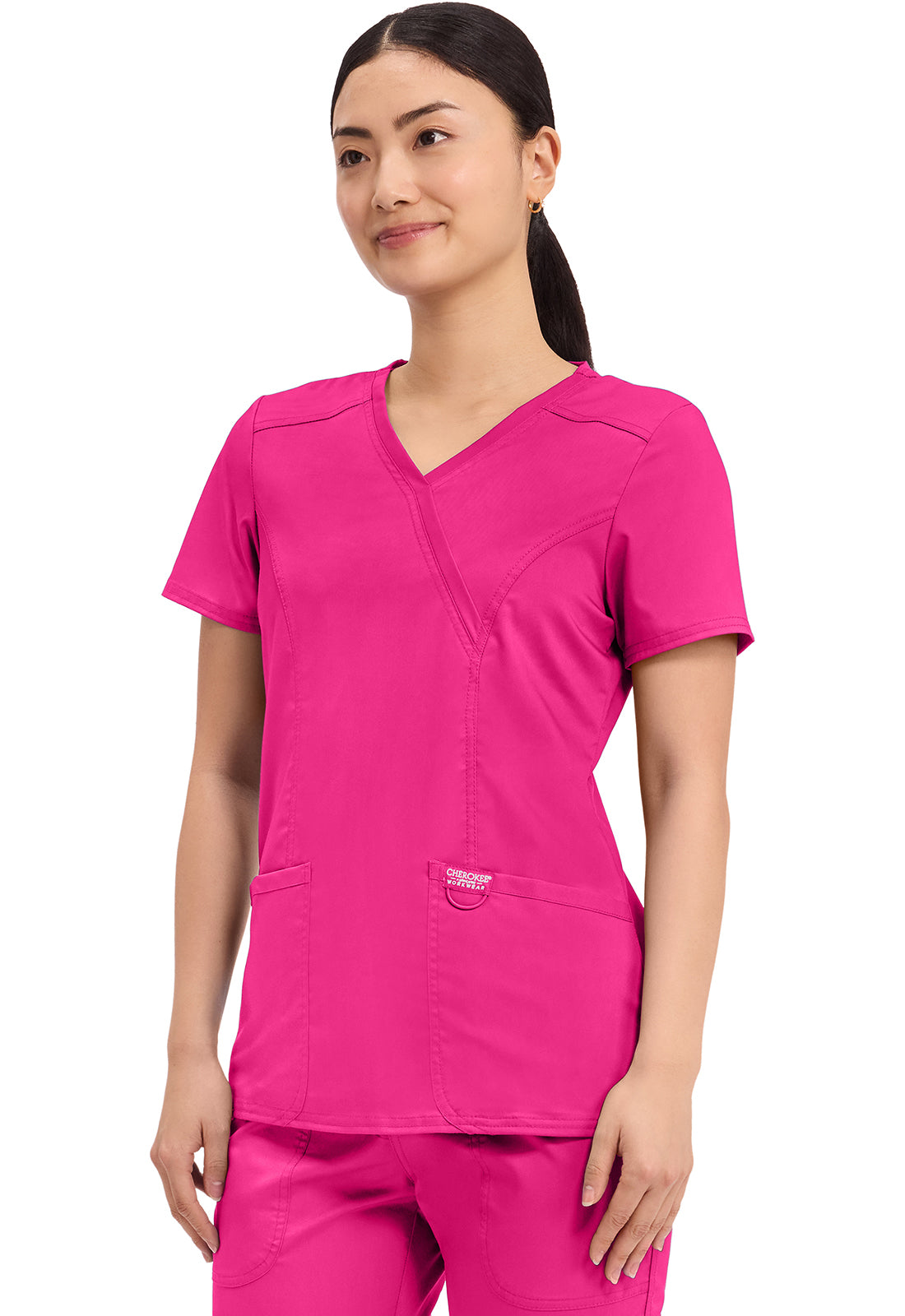 Cherokee Revolution Mock Wrap Top 3 Pockets