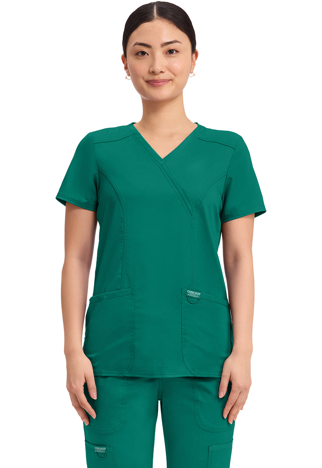 Cherokee Revolution Mock Wrap Top 3 Pockets