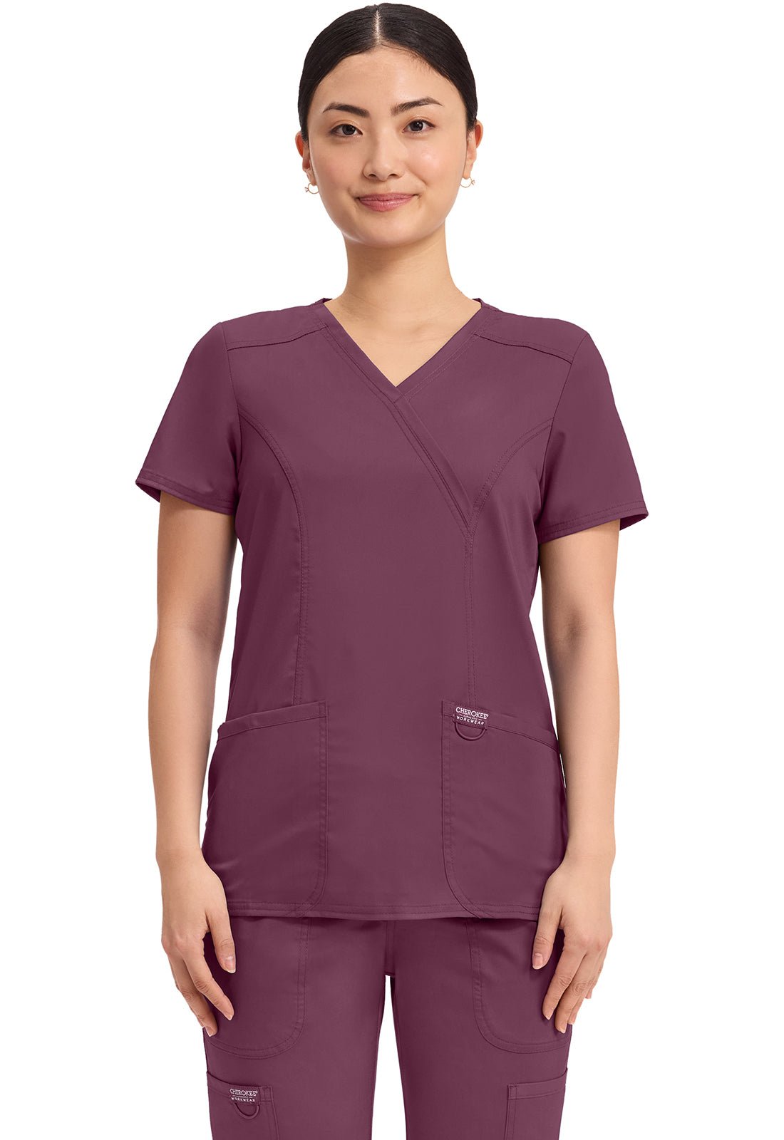 Cherokee Revolution Mock Wrap Top 3 Pockets