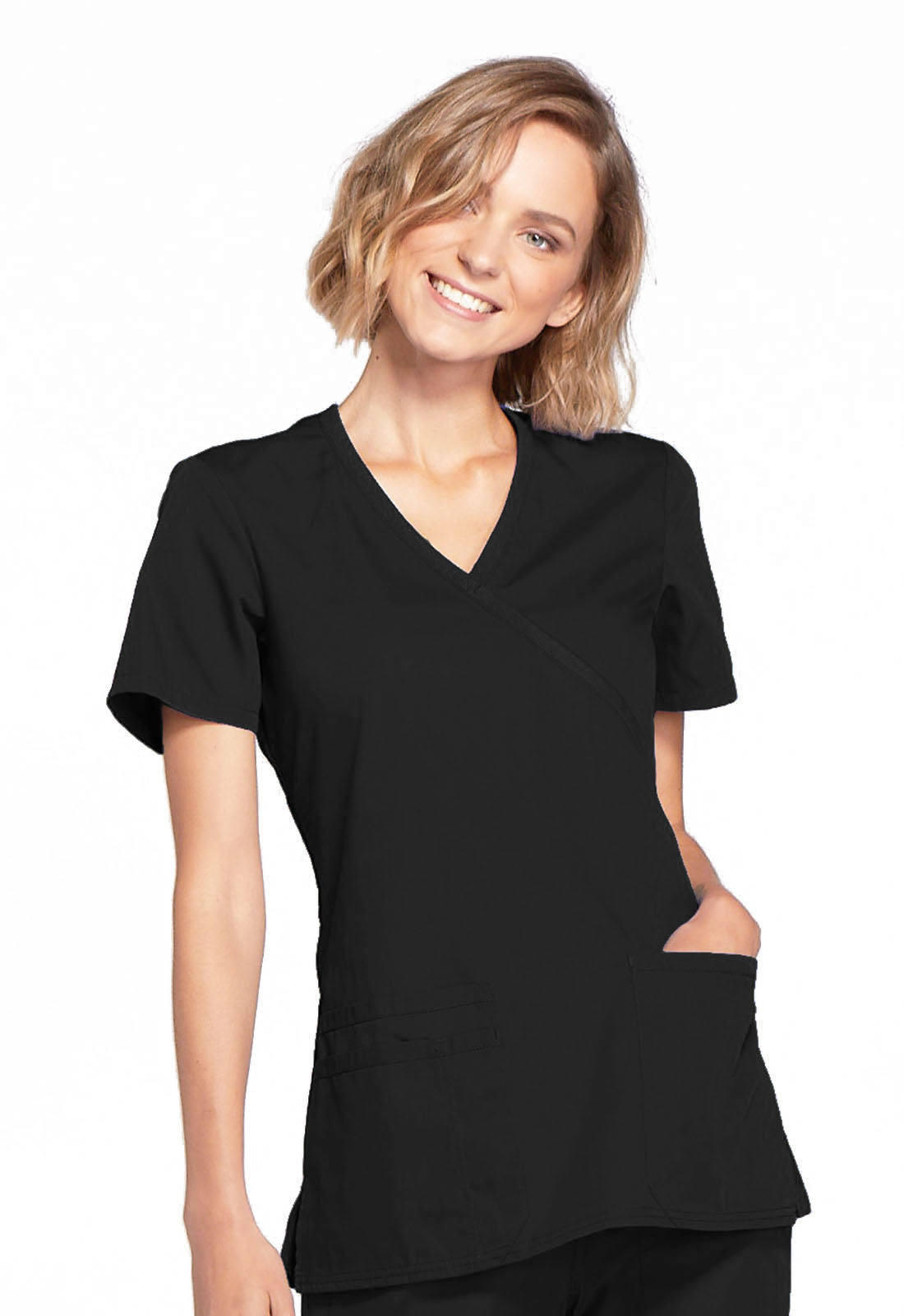 Cherokee Originals Mock Wrap Top 3 Pockets