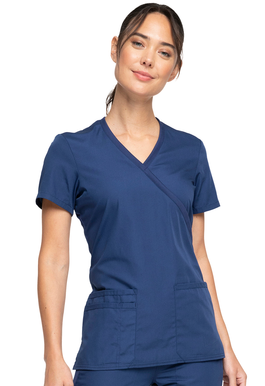 Cherokee Originals Mock Wrap Top 3 Pockets