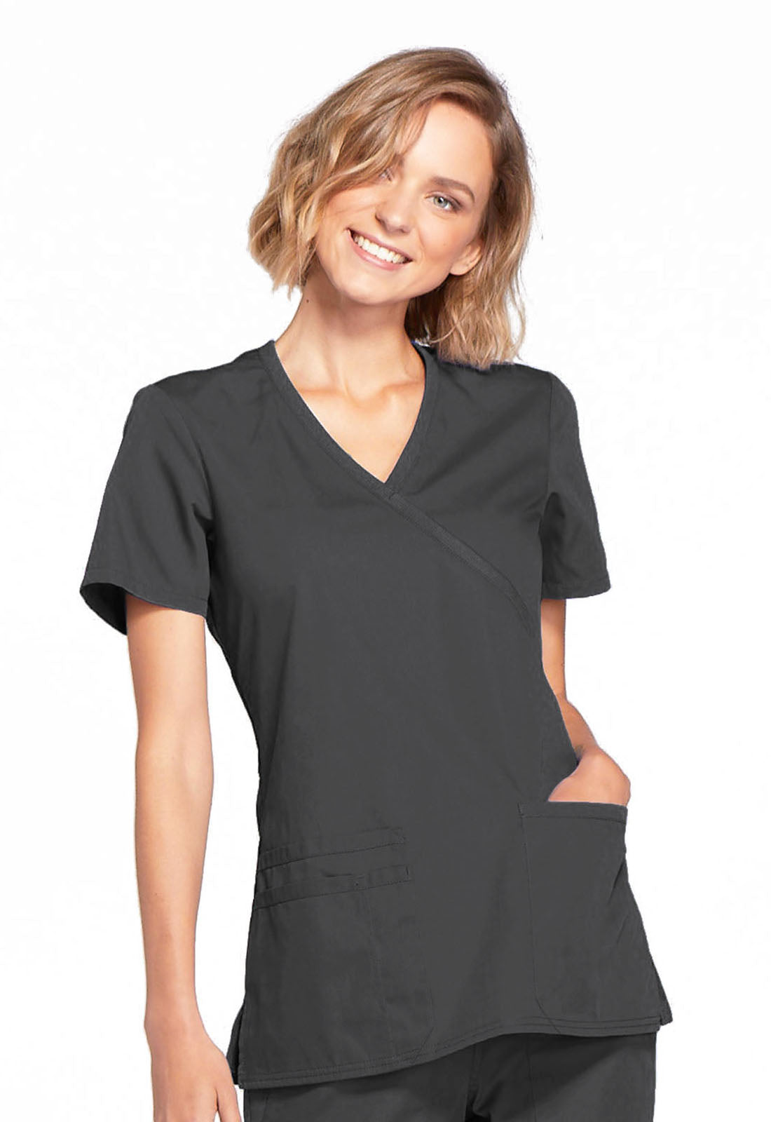 Cherokee Originals Mock Wrap Top 3 Pockets